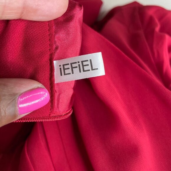 iEFiEL Burgundy Sleeveless Halter Neck High-Low Flare Evening Party Dress Sz 4 - Picture 7 of 11